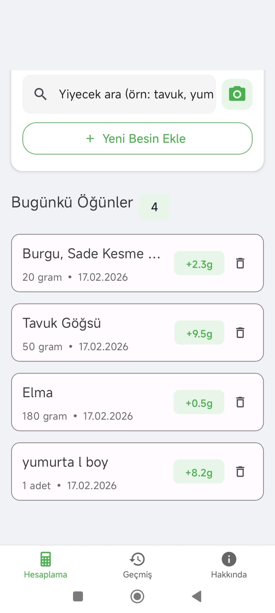 Protein Calculator Geçmiş